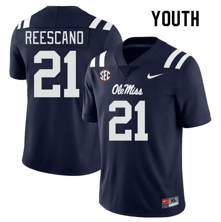 Youth #21 Kedrick Reescano Ole Miss Rebels College Football Jerseyes Stitched Sale-Navy